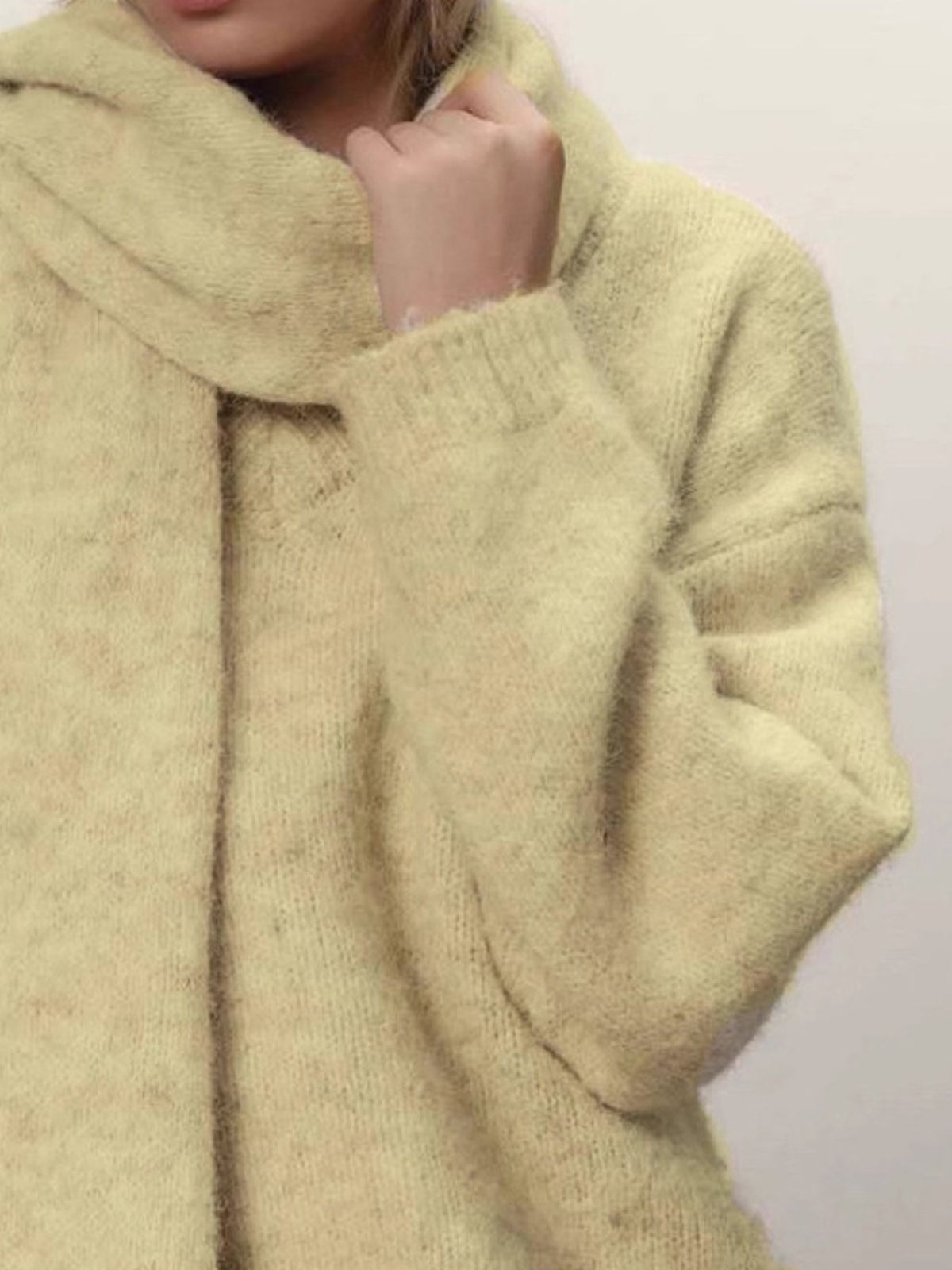 Oversized V Neck Dropped Shoulder Sweater with Scarf, view 10