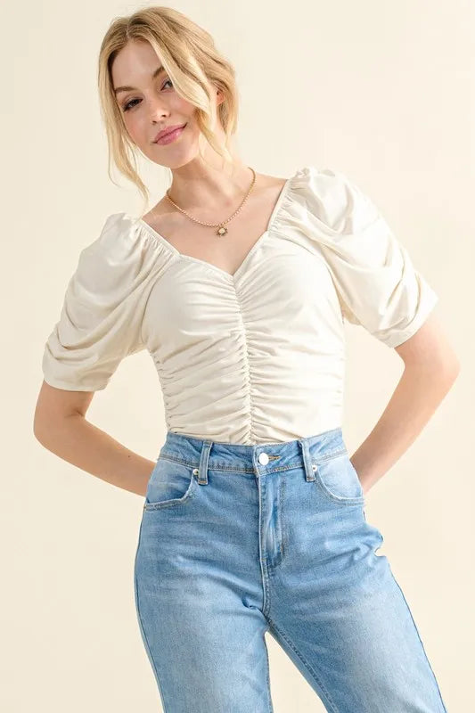 And The Why Buttery Soft Ruched Detailed Jersey Bodysuit - Fashorio