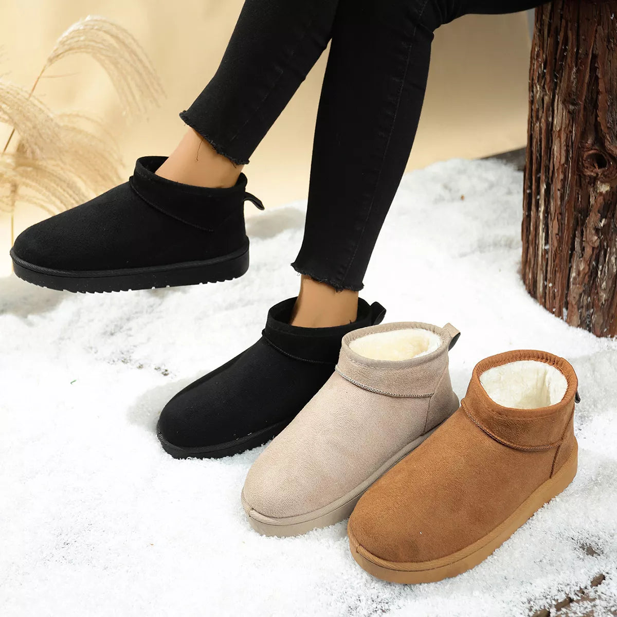 suede round toe platform boots front view