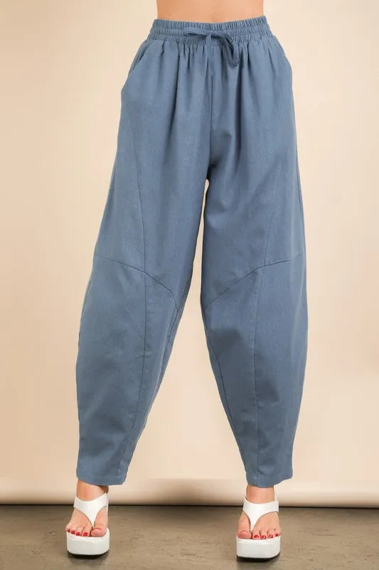 VERY J Solid Barrel Comfy Woven Pants - Fashorio