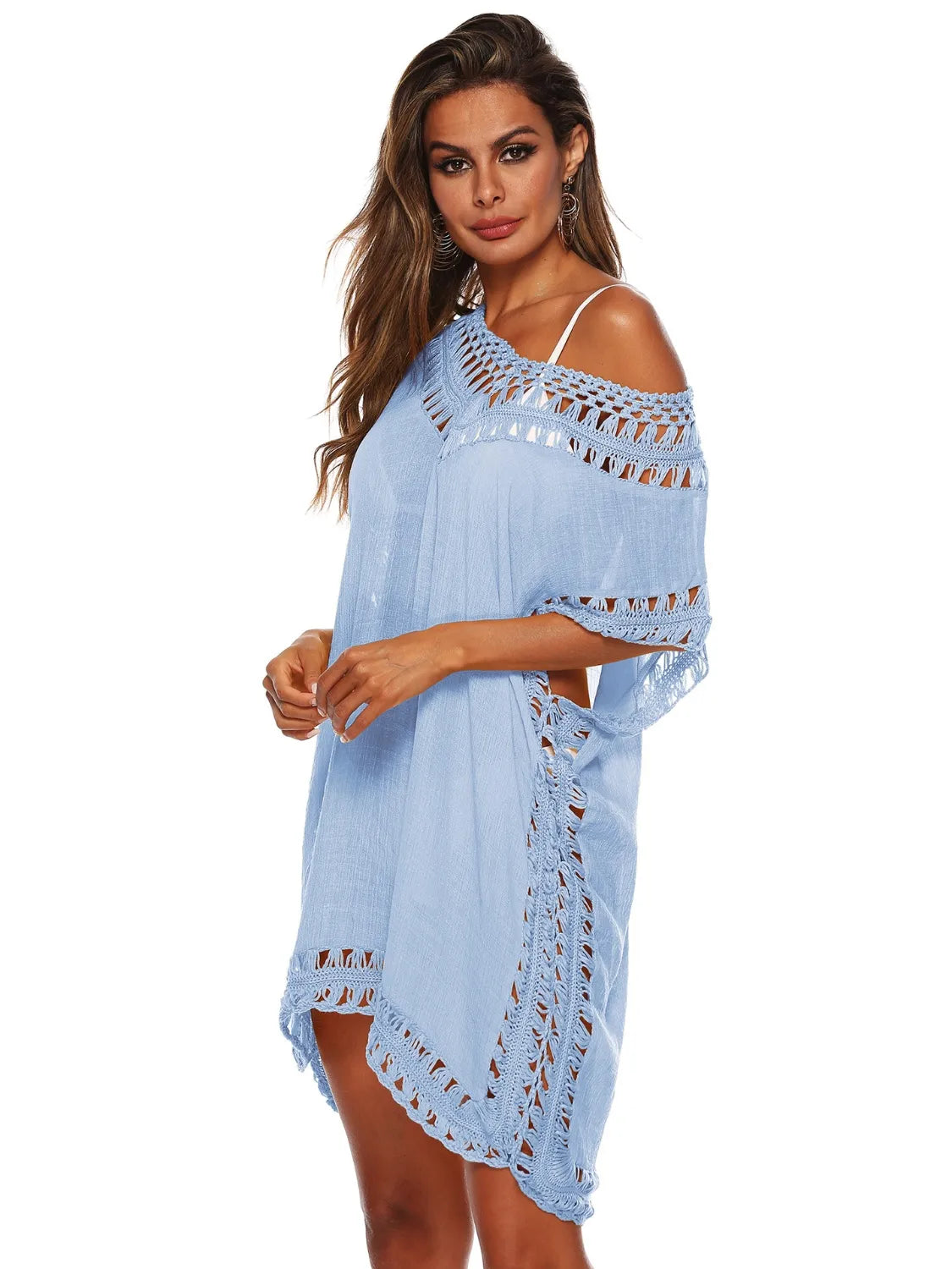 Bohemian Crochet Trim Beach Cover Up Dress - Fashorio