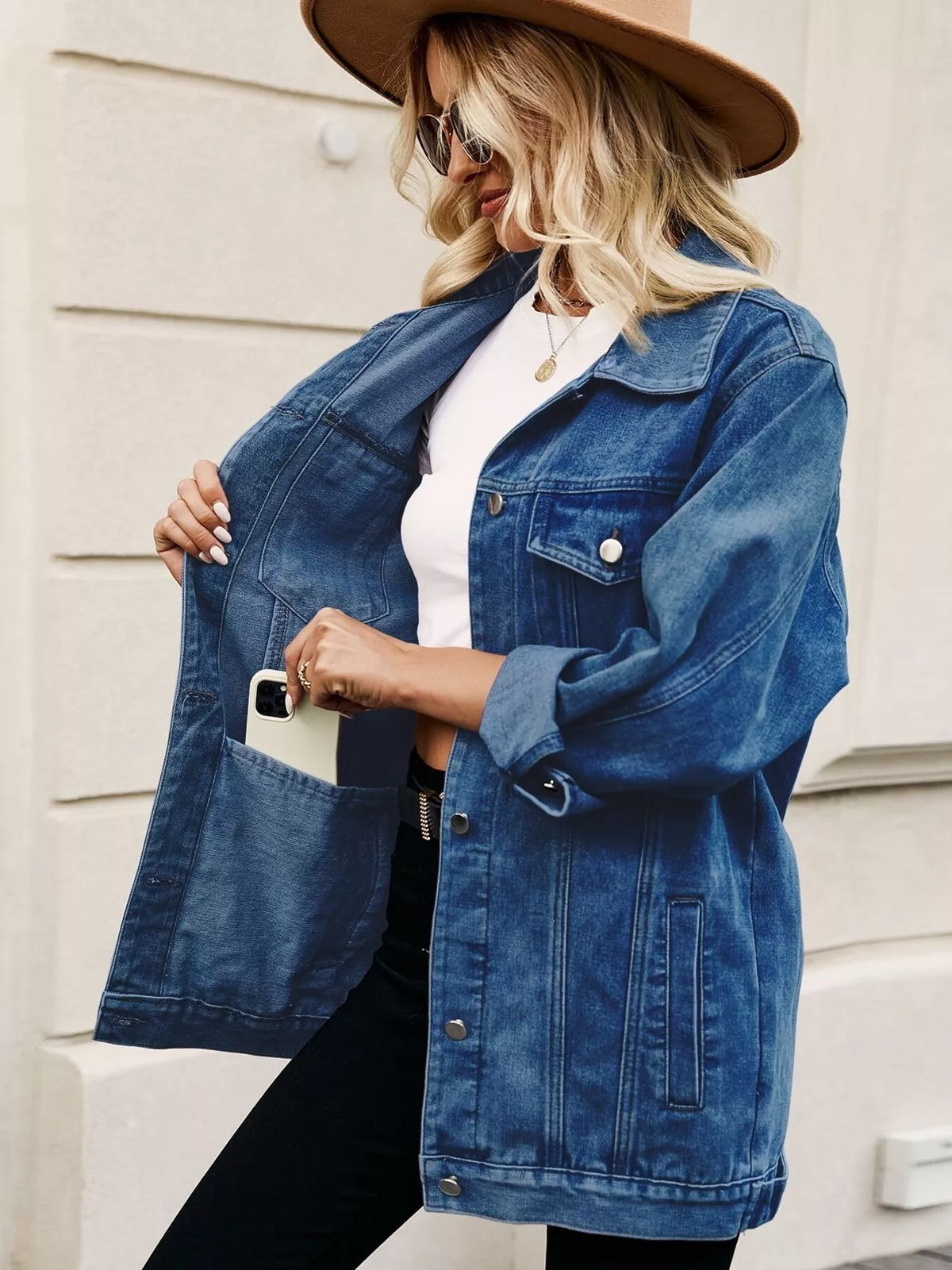 Button Up Denim Jacket in Dusty Pink view 17
