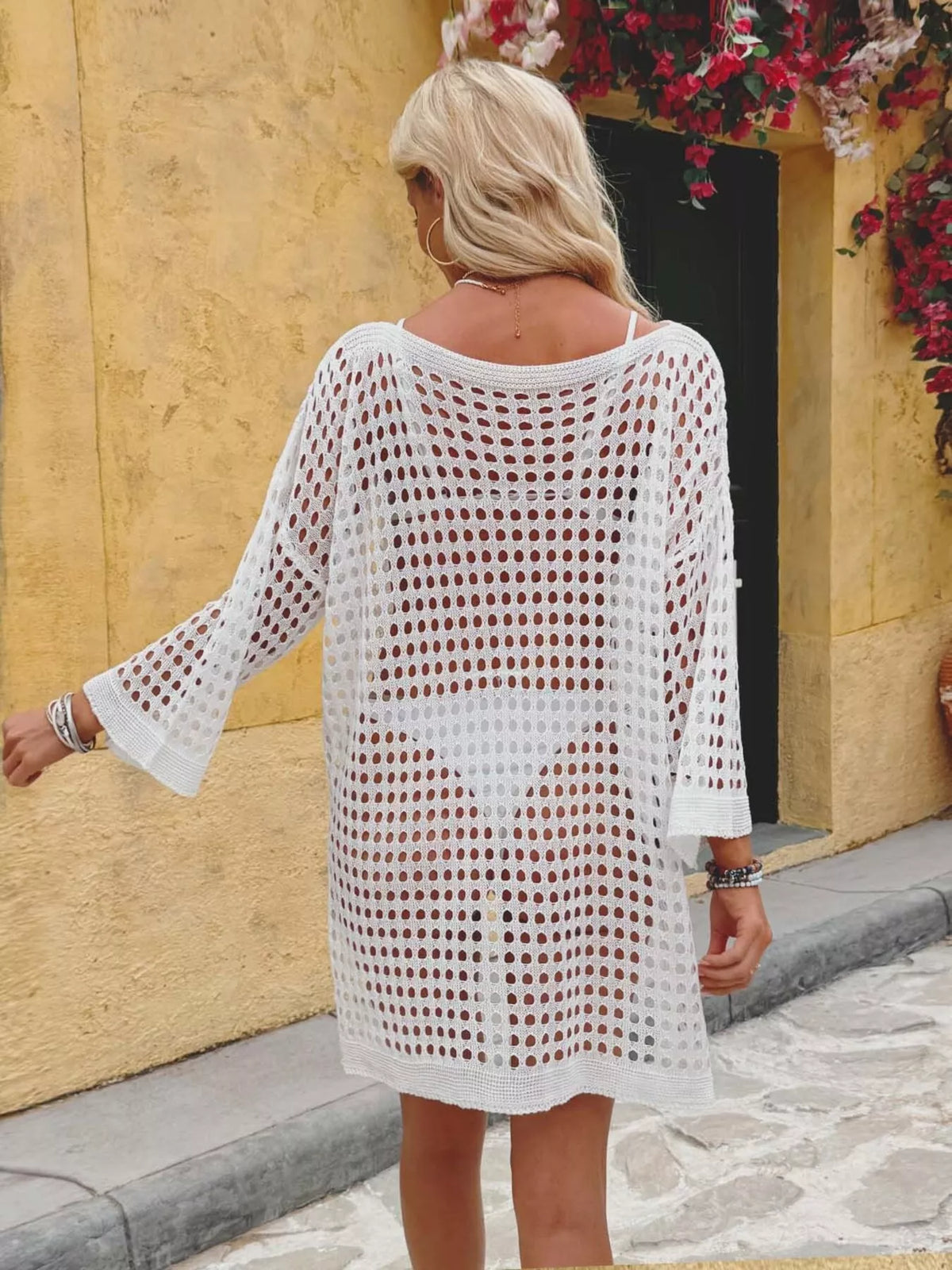 Crochet Knit Slit Cover Up styled detail