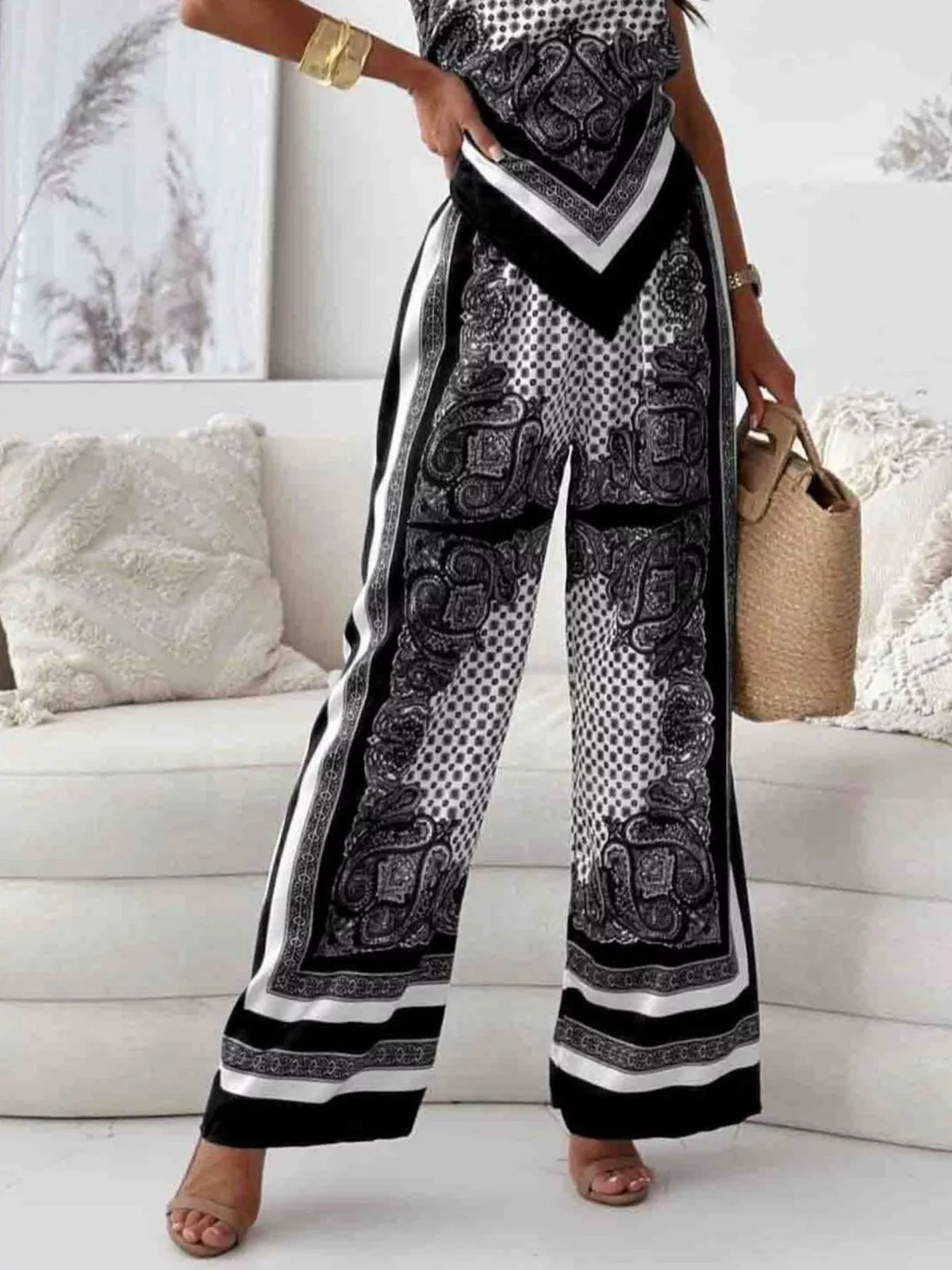 Printed two piece cami and pants set