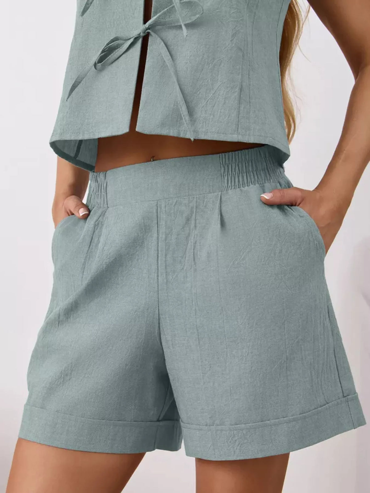Tie-Front Sleeveless Top and Shorts Set, view 10
