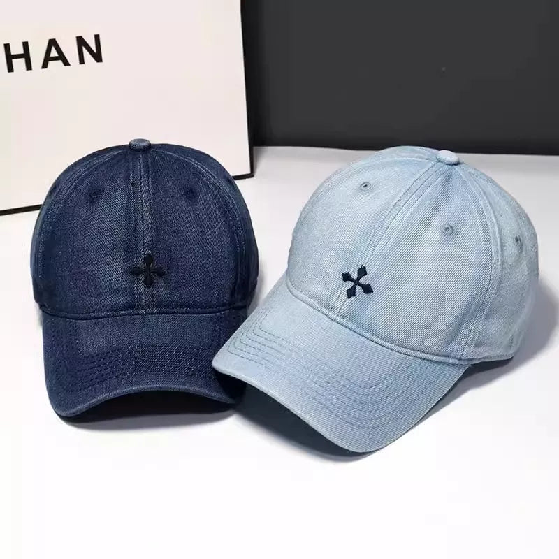 Denim embroidered baseball cap front view