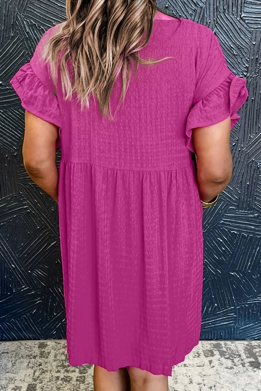 Flounce Sleeve Mini Dress – Round Neck Ruffle Detail - Fashorio