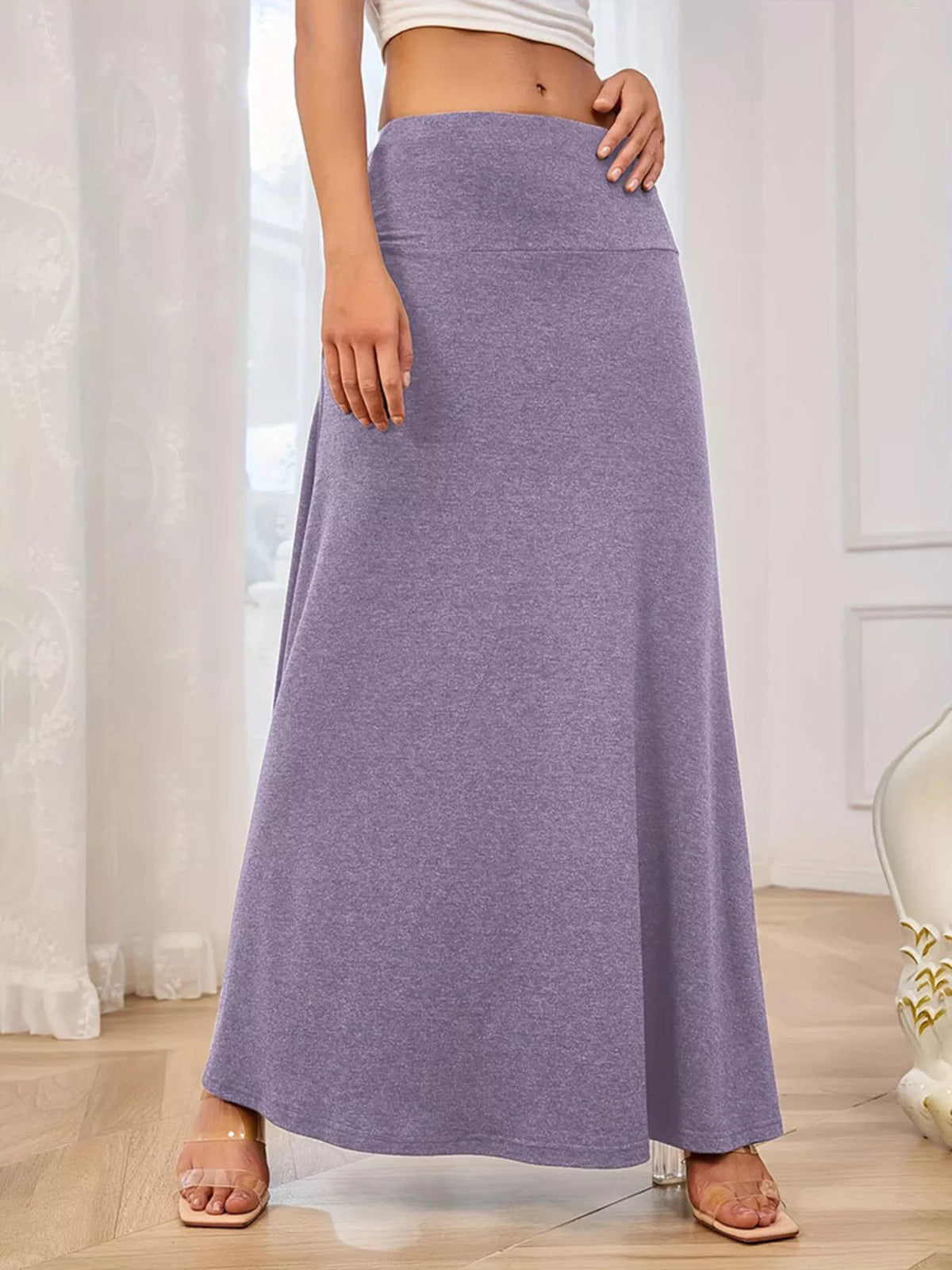 Maxi skirt in a wine tone styled with a fitted top