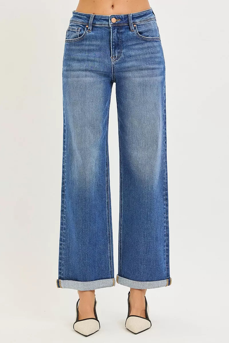 RISEN straight leg denim cuffed hem detail