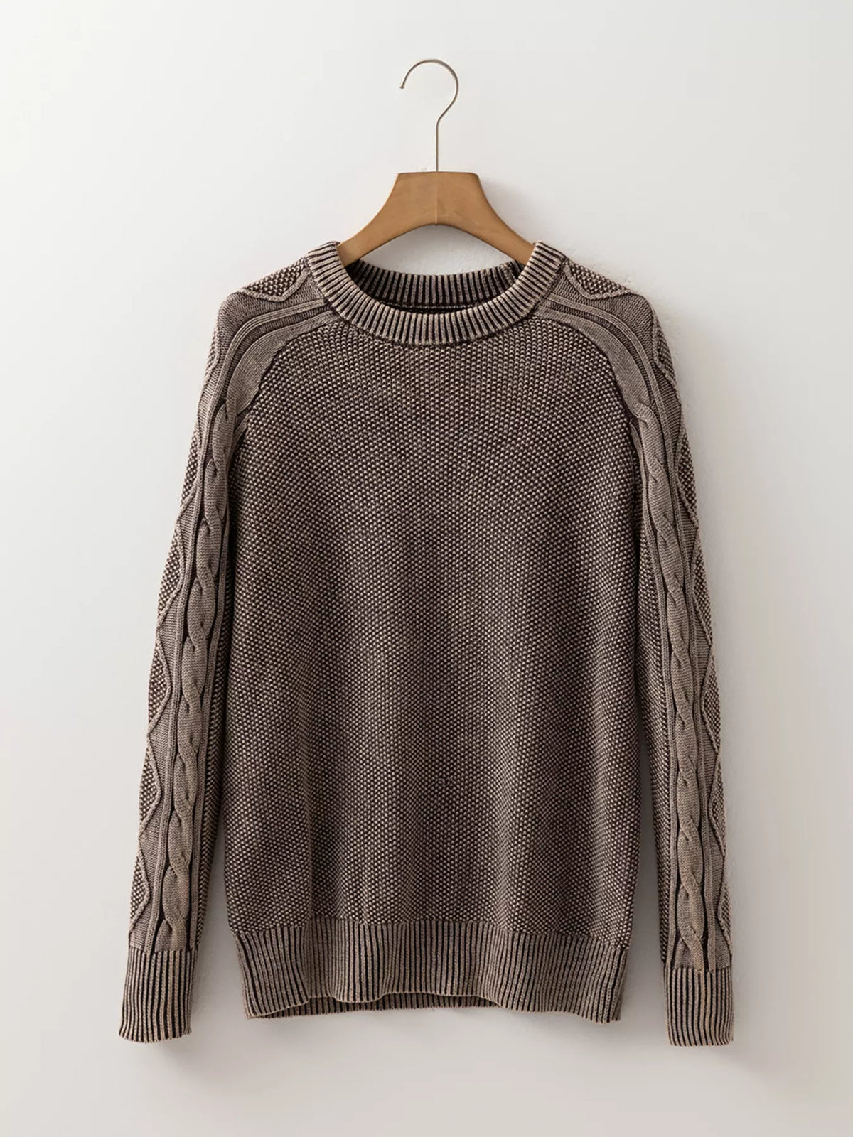 contrast cable knit sleeve sweater brown sleeve detail