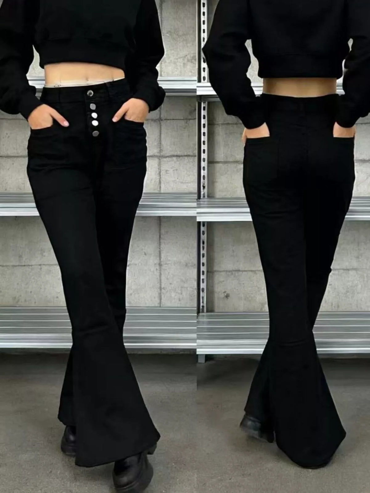 High Waist Button Fly Flare Jeans Plus Size, view 16