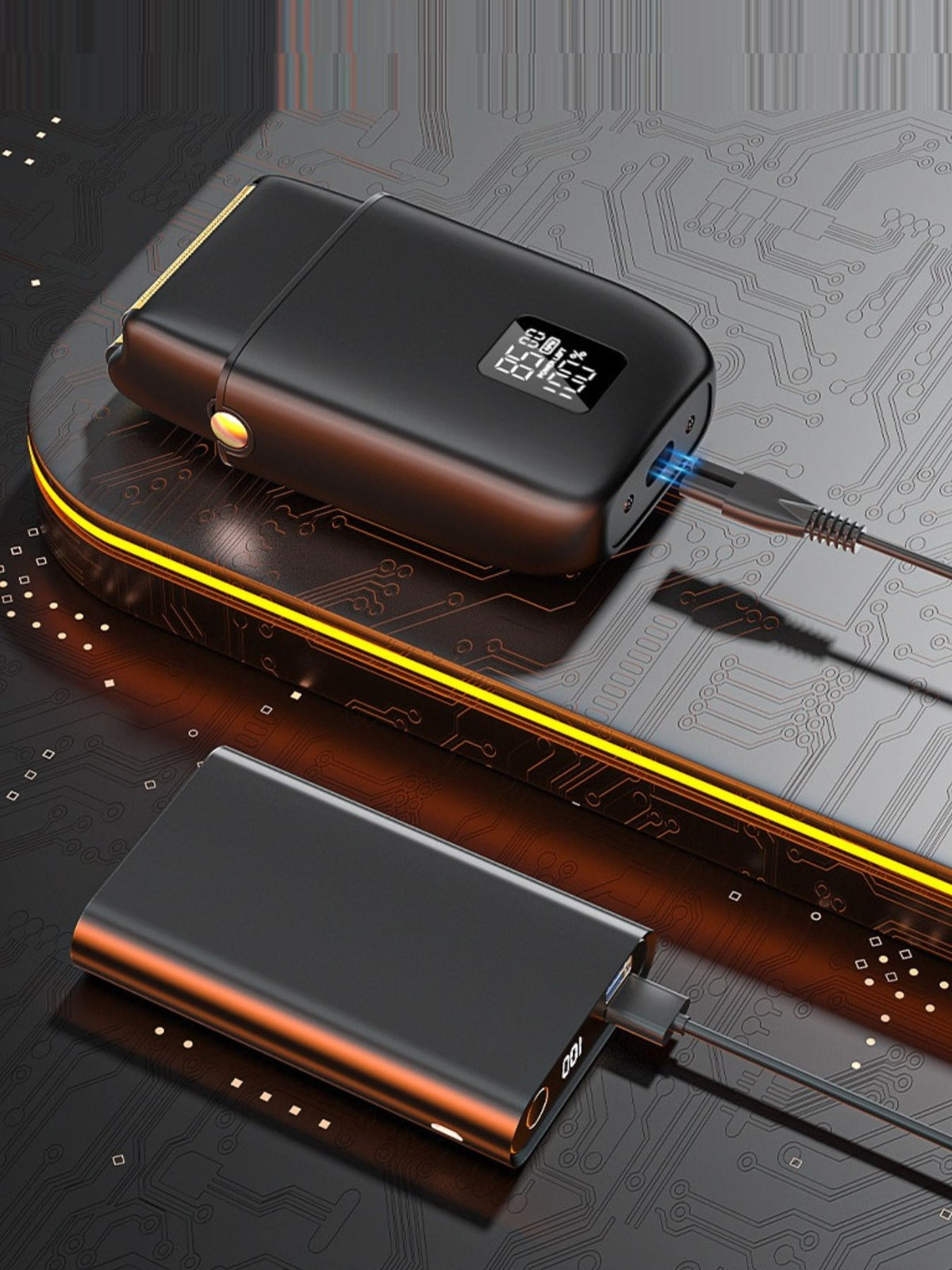 Mini shaver LED battery display close up