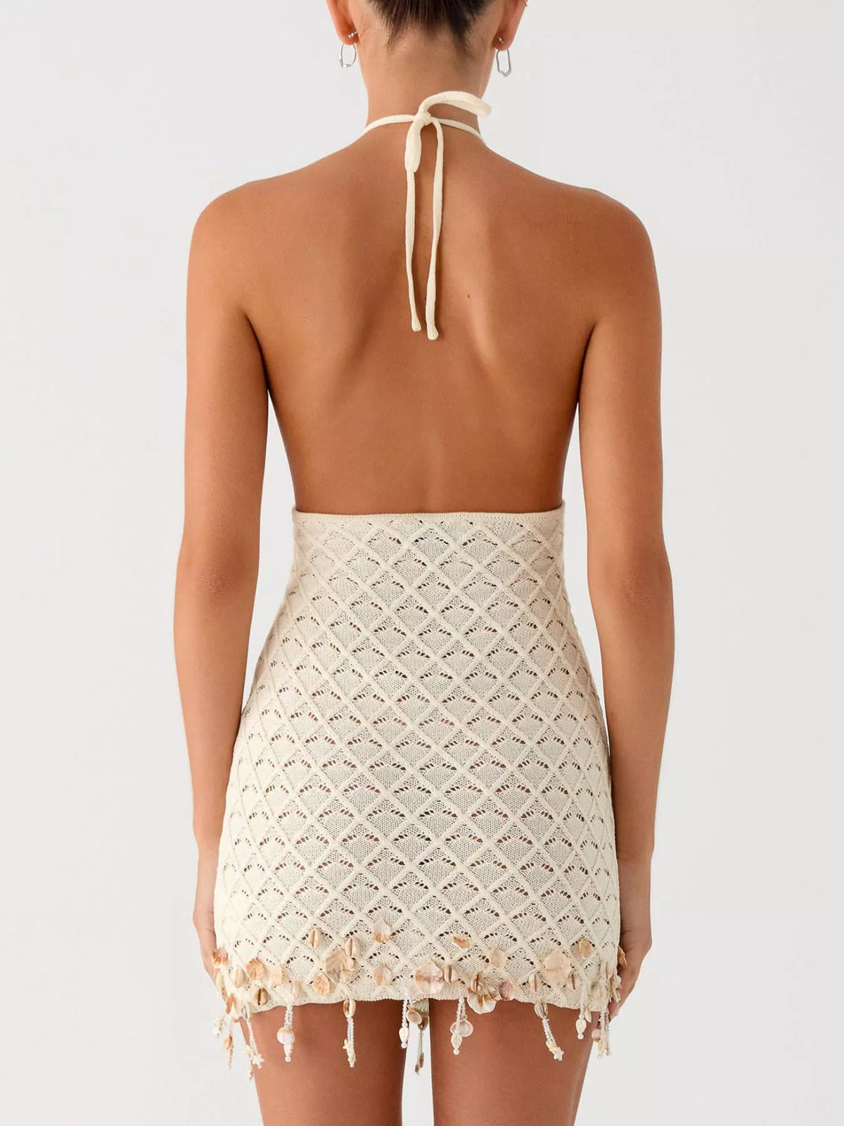 Openwork halter dress back view