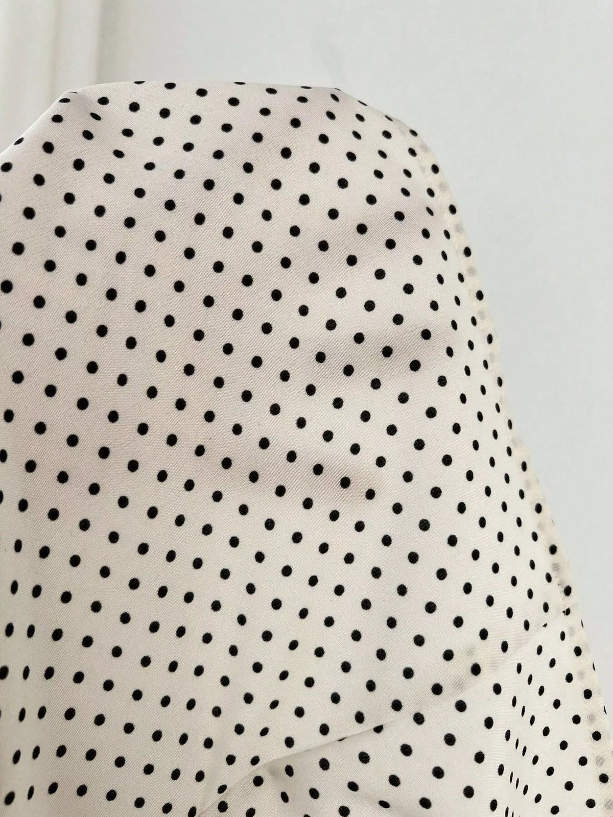 Polka dot blouse styled with tailored trousers
