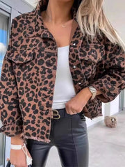 Leopard Print Raw Hem Denim Jacket Leopard - Fashorio