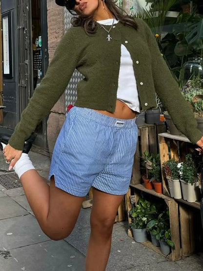 Button-Up Cropped Sweater Cardigan - Fashorio