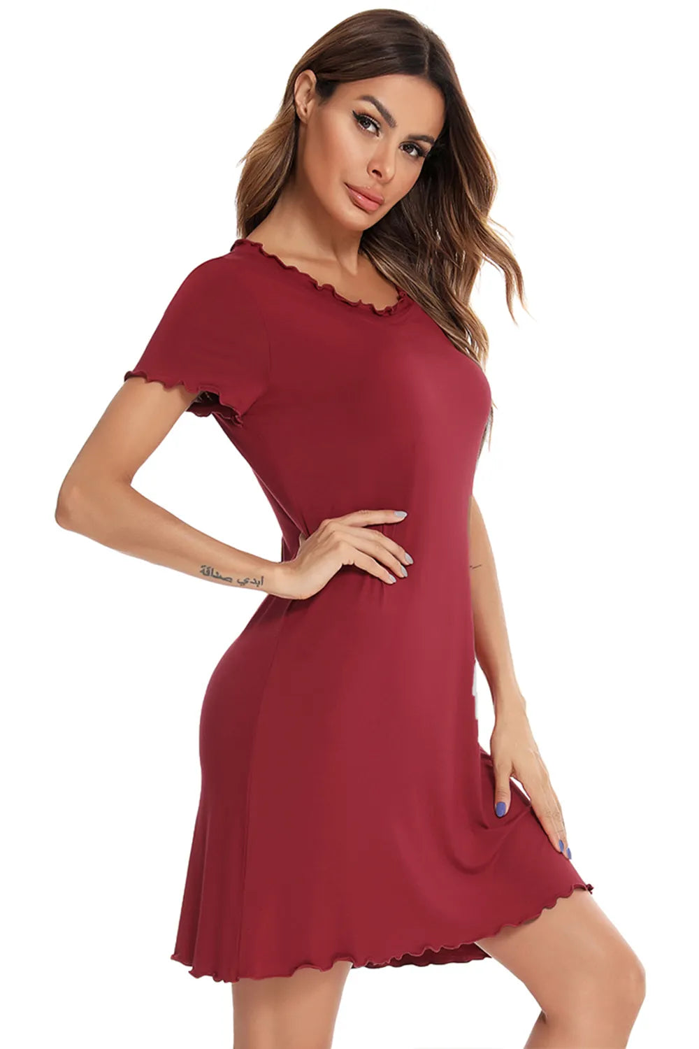 Round Neck Short Sleeve Lounge Dress - Fashorio