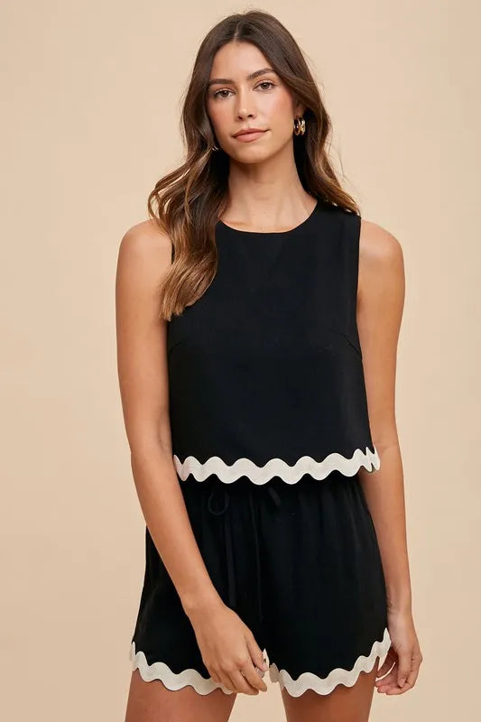 Annie Wear Ric Rac Trim Detailed Top & Shorts Set - Fashorio