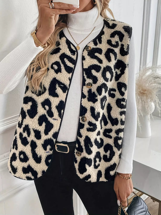 Leopard Sherpa Vest Coat Leopard - Fashorio