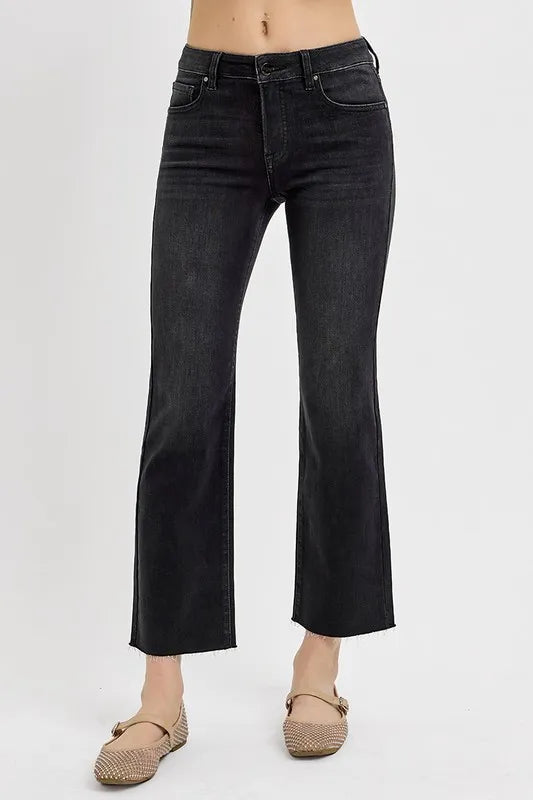 RISEN Tummy Control Mid Rise Crop Straight Jeans – Flattering Denim - Fashorio