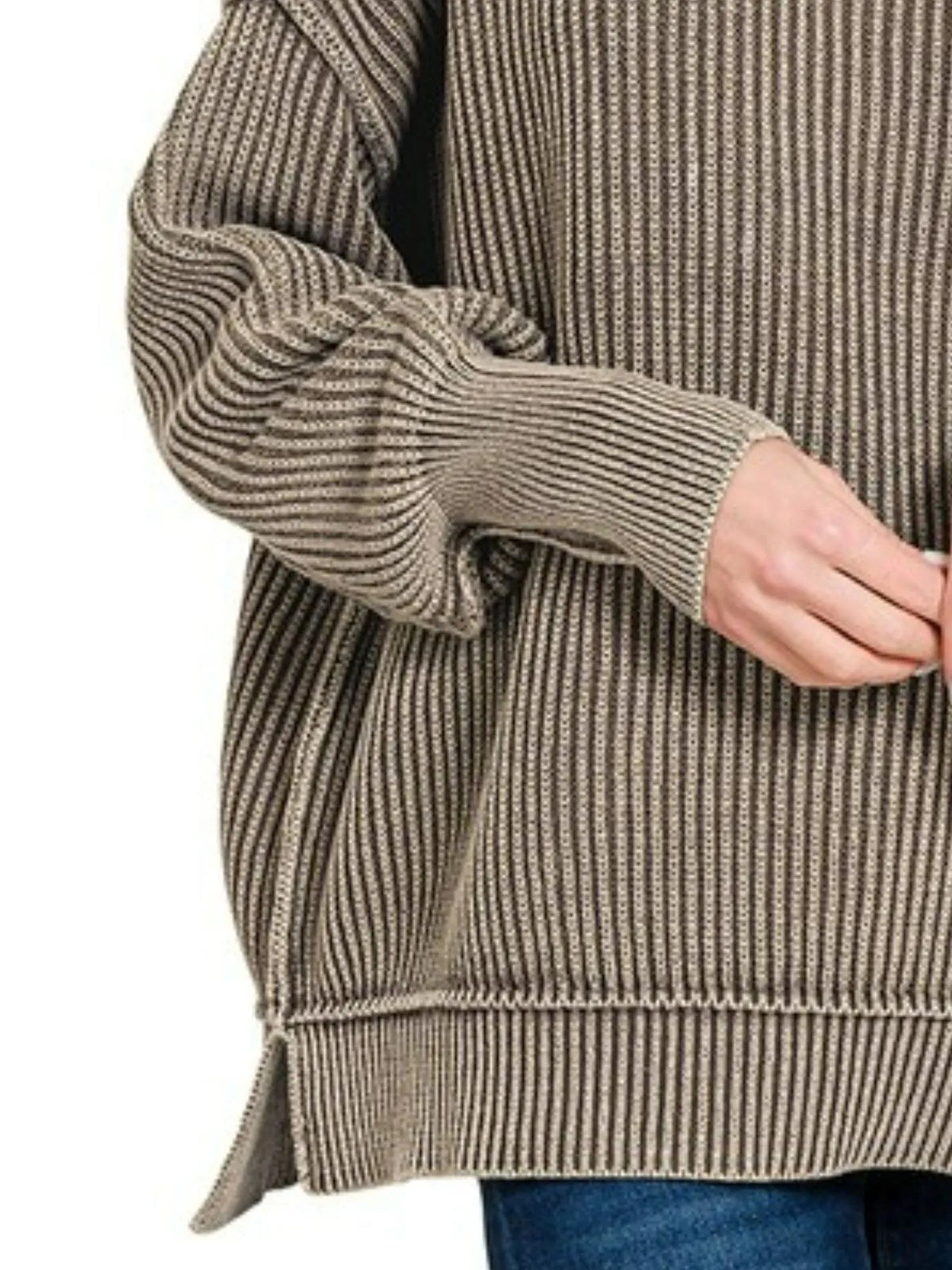 Washed Side Slit Oversized Sweater in Mocha back view
