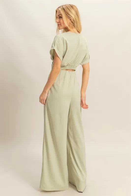 HYFVE Twisted Front Short Sleeve Top and Wide Leg Pants Set - Fashorio