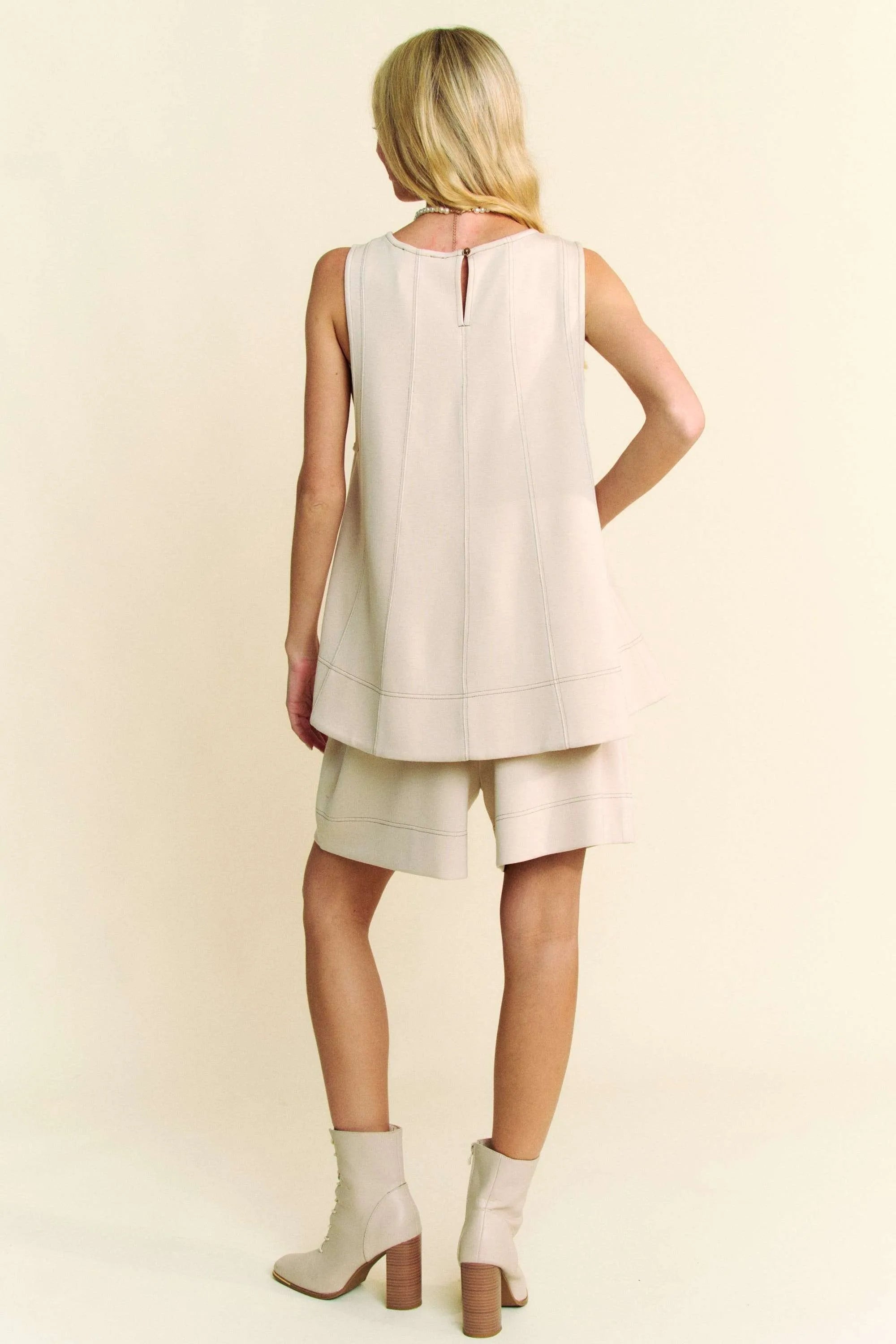 Davi & Dani Contrast Seam Top and Short Set - Fashorio