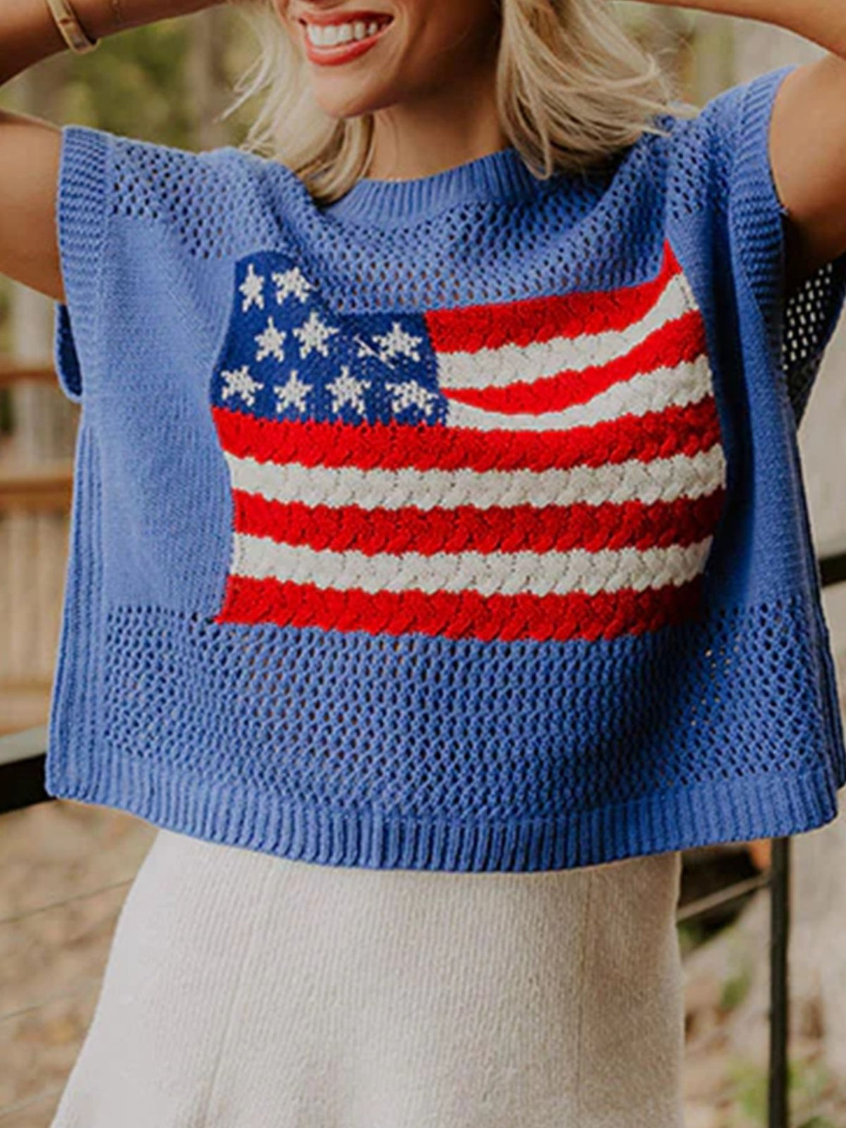 Flag graphic sweater top back view
