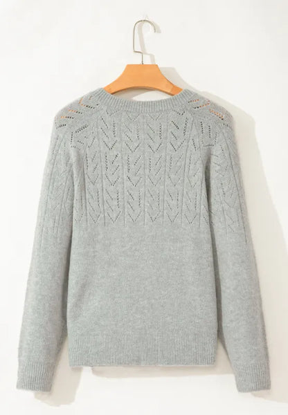 Openwork Button Down Long Sleeve Cardigan - Fashorio