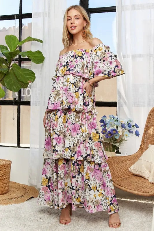 Floral Off Shoulder Maxi Dress in Mauve view 8