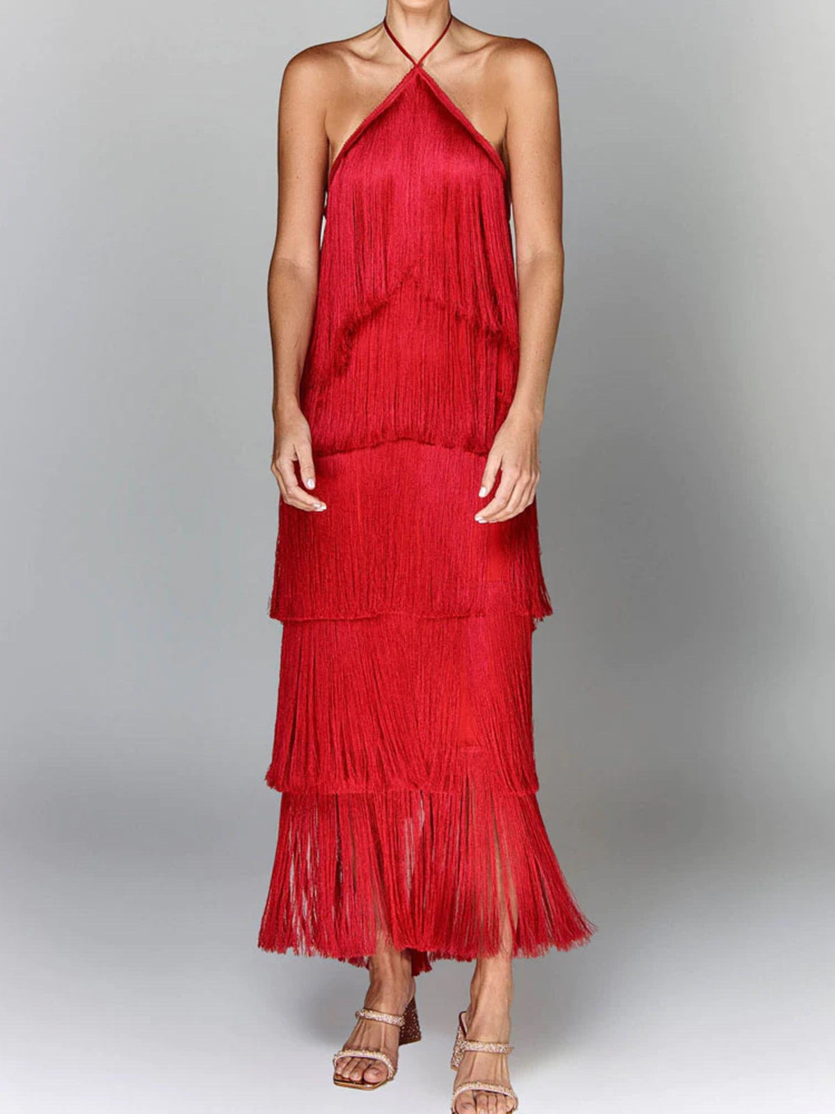 Fringe maxi dress full length back view