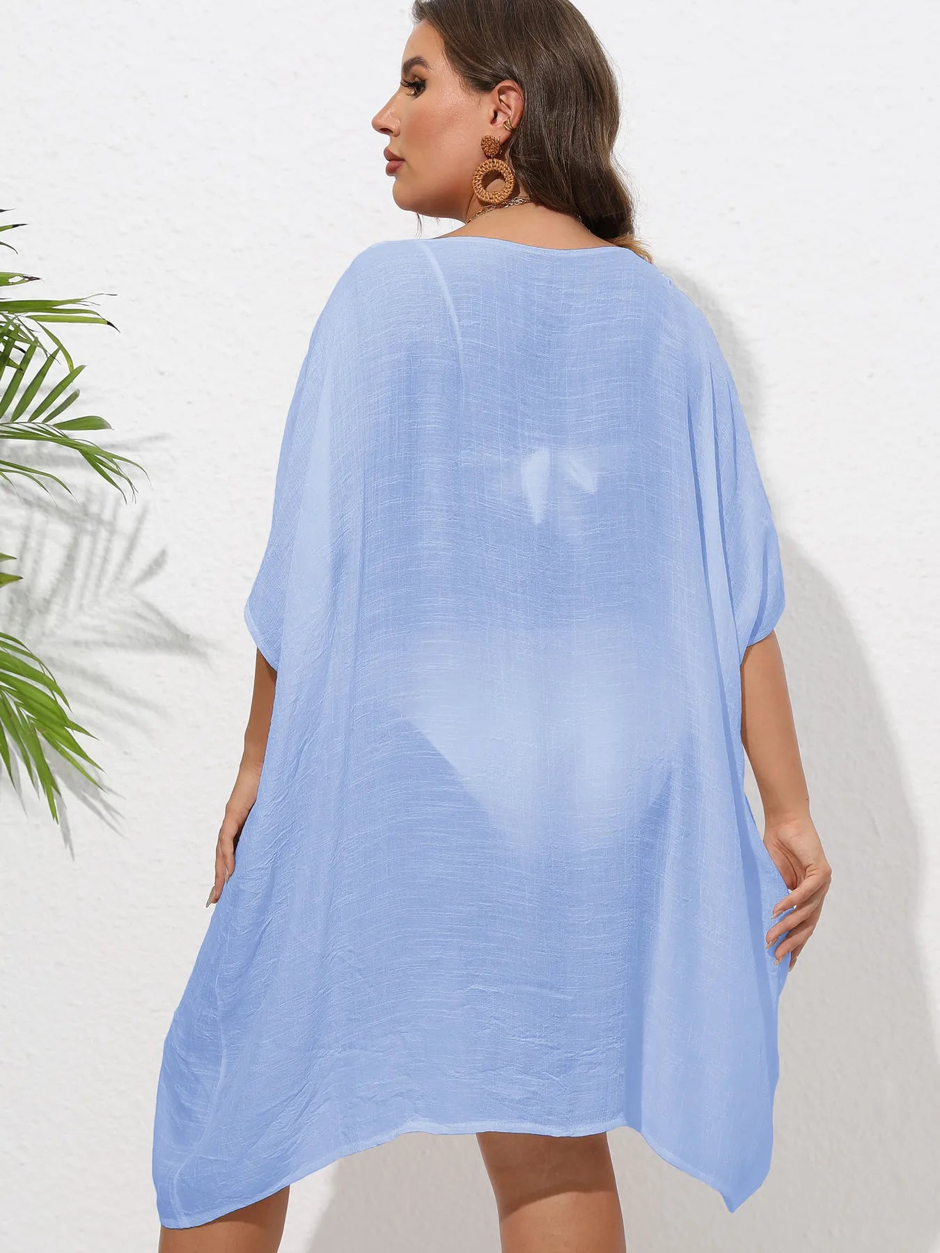 Crochet Trim V-Neck Beach Cover Up Dress - Fashorio