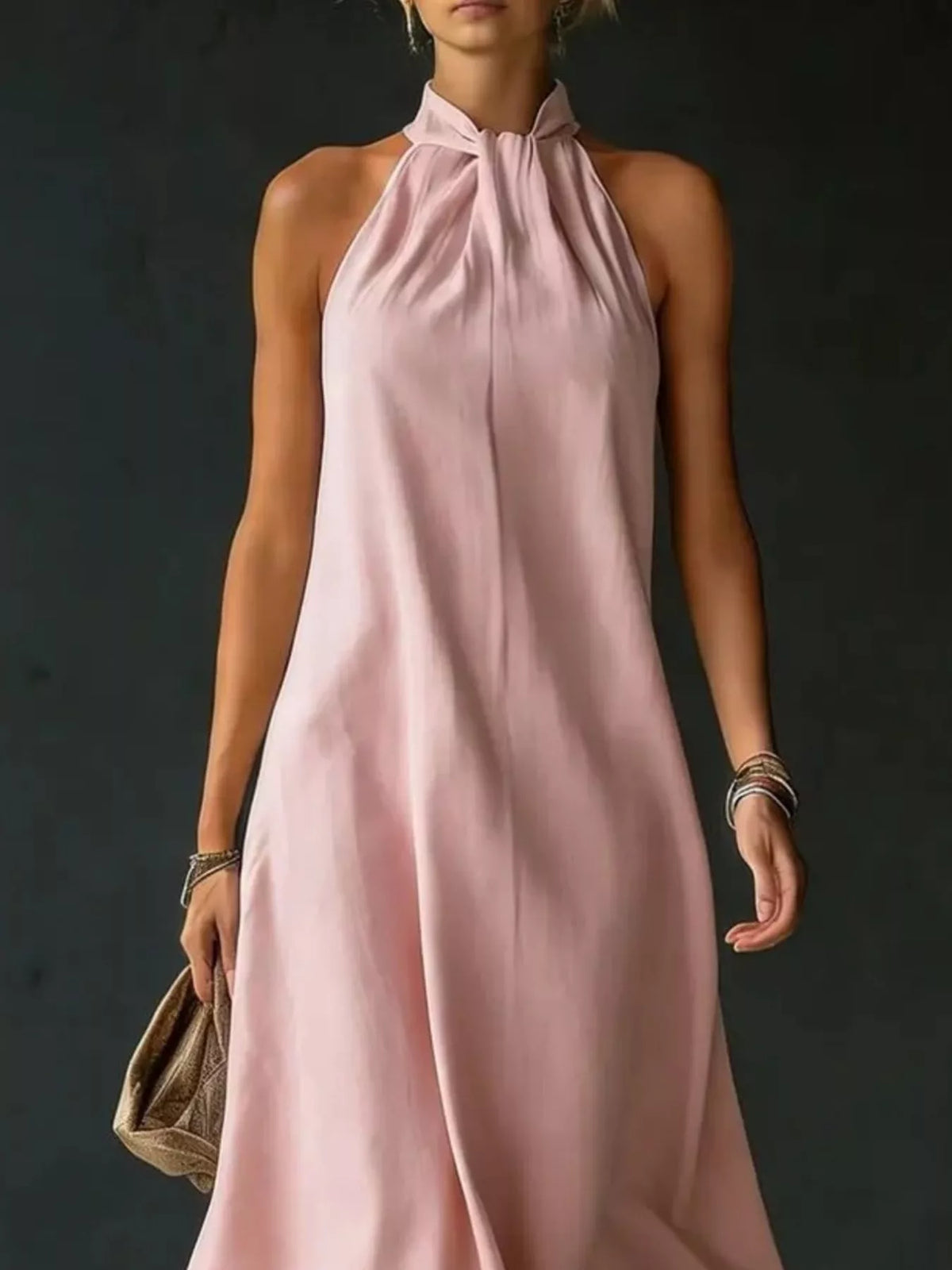 Button detail on halter neck maxi dress