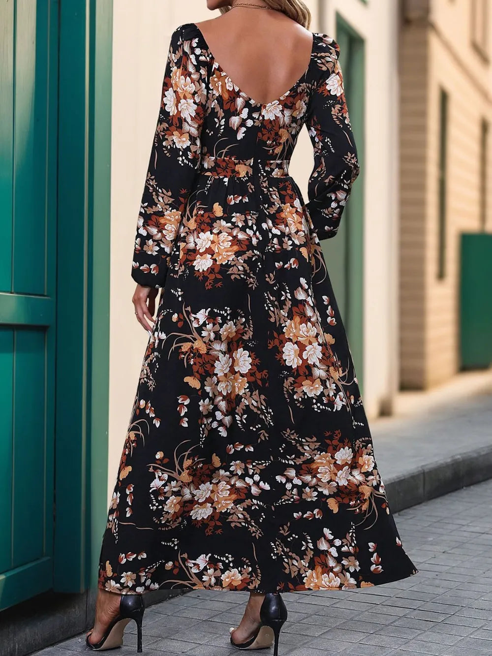 Surplice maxi dress V neckline detail
