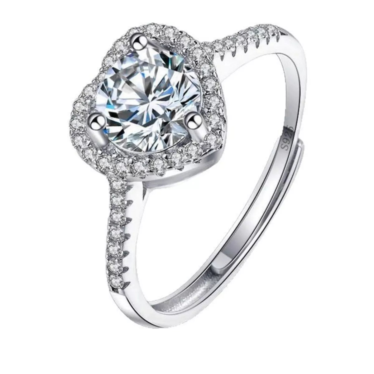 One carat heart moissanite sterling silver ring styled view