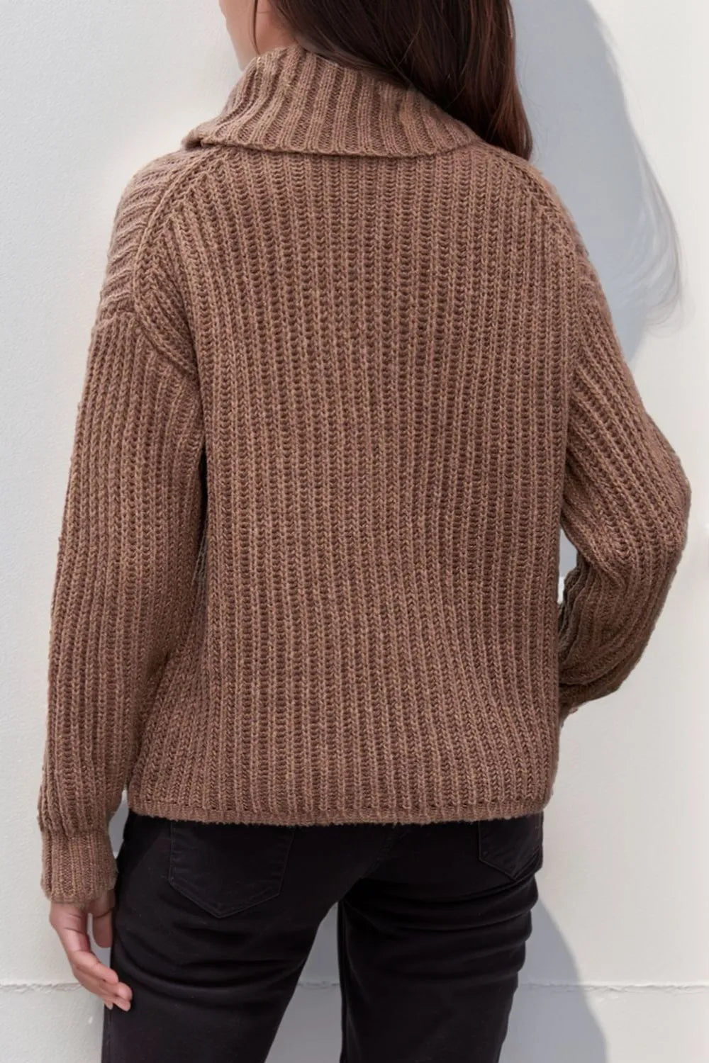 Turtleneck Dropped Shoulder Pullover Sweater - Fashorio