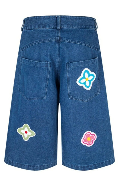 Men's Flower Patch Denim Shorts - Fashorio