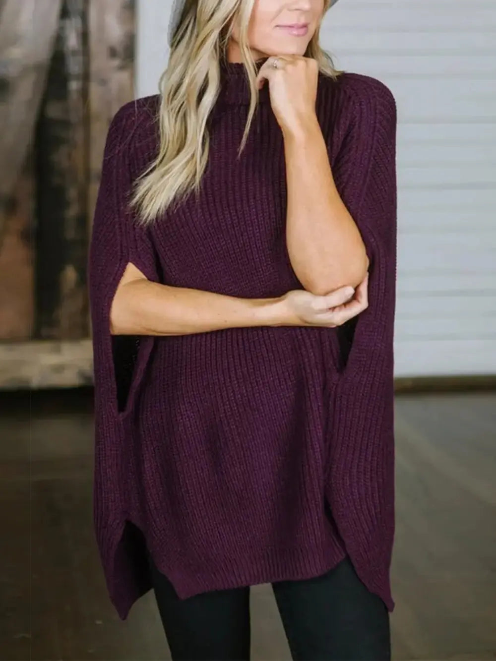 Turtleneck Slit Sweater - Fashorio