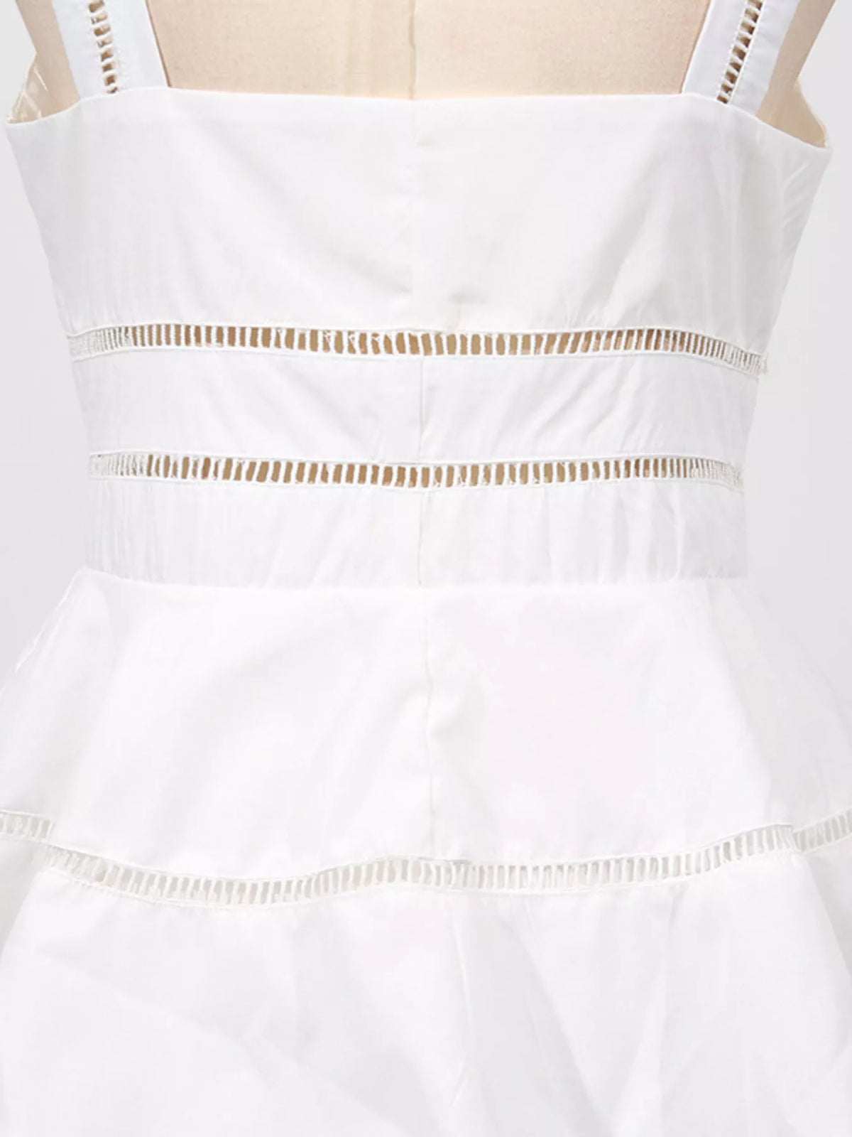 White eyelet button down dress standing view
