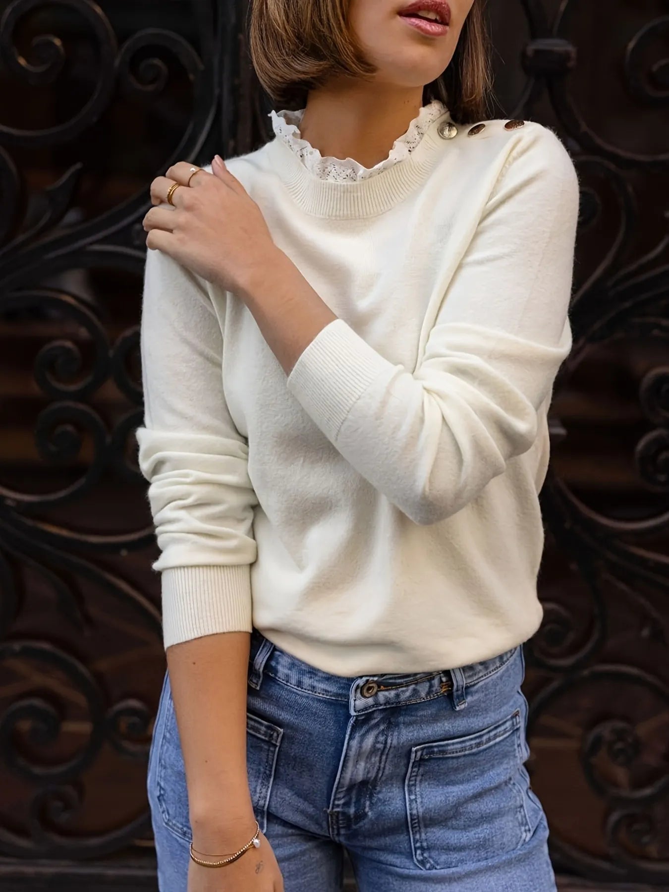 Ribbed Hem Mock Neck Long Sleeve Sweater - Fashorio