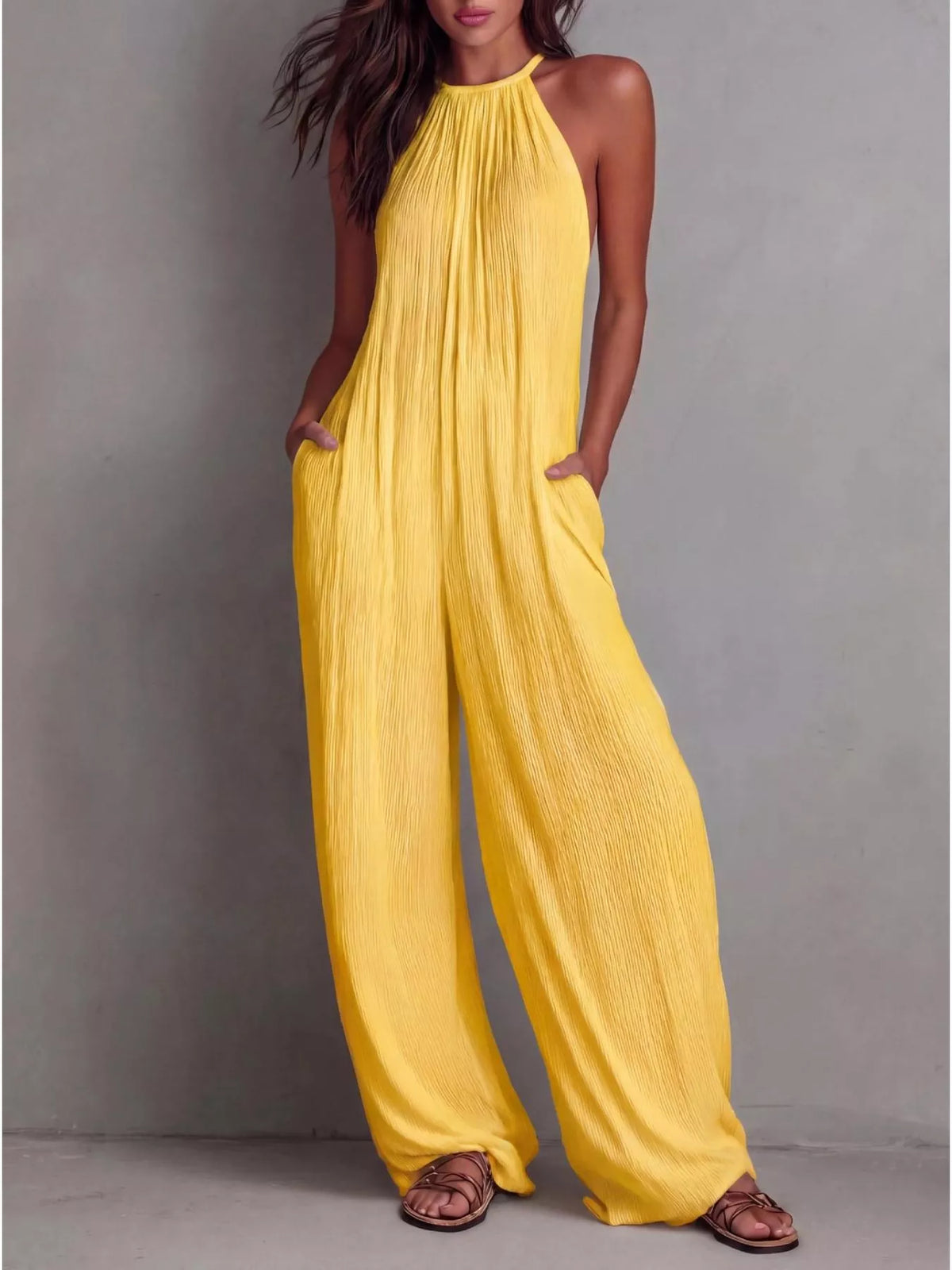 Sleeveless wide leg jumpsuit full length view