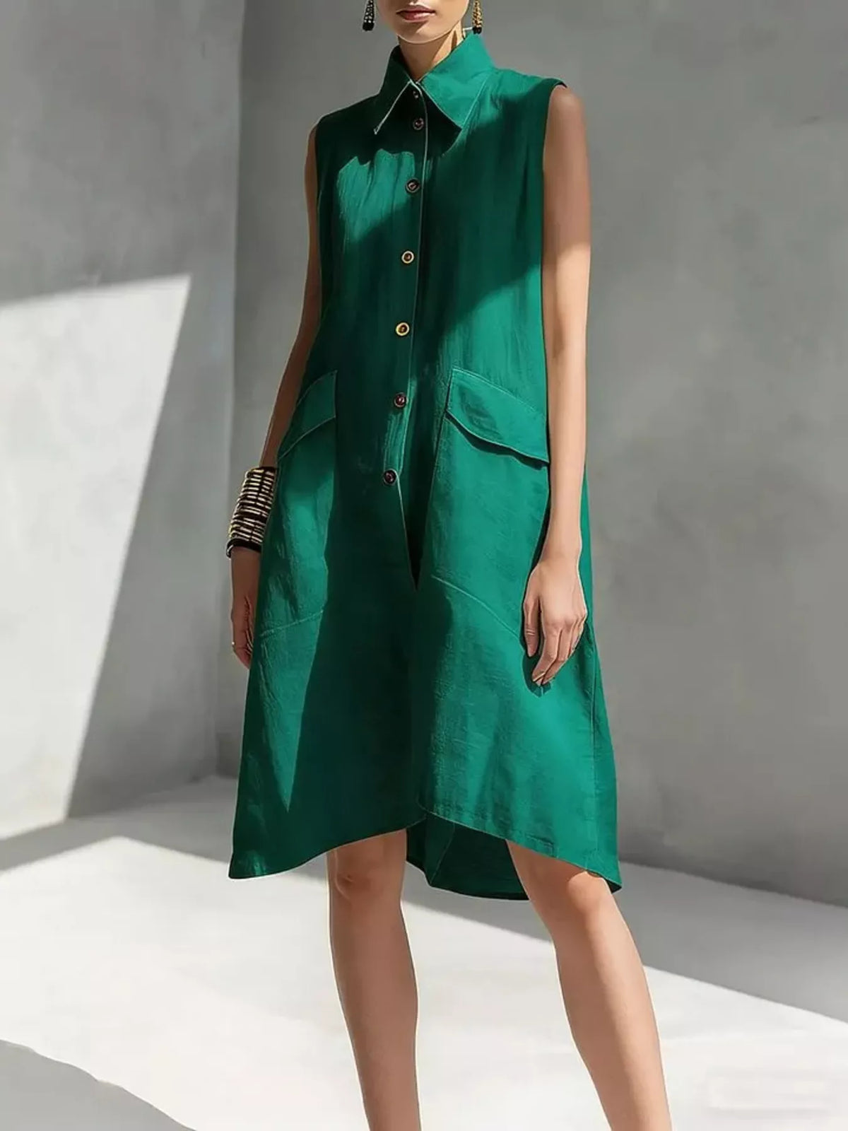 Sleeveless button front dress pink color