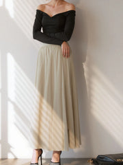 High-Waisted Midi Skirt Beige - Fashorio