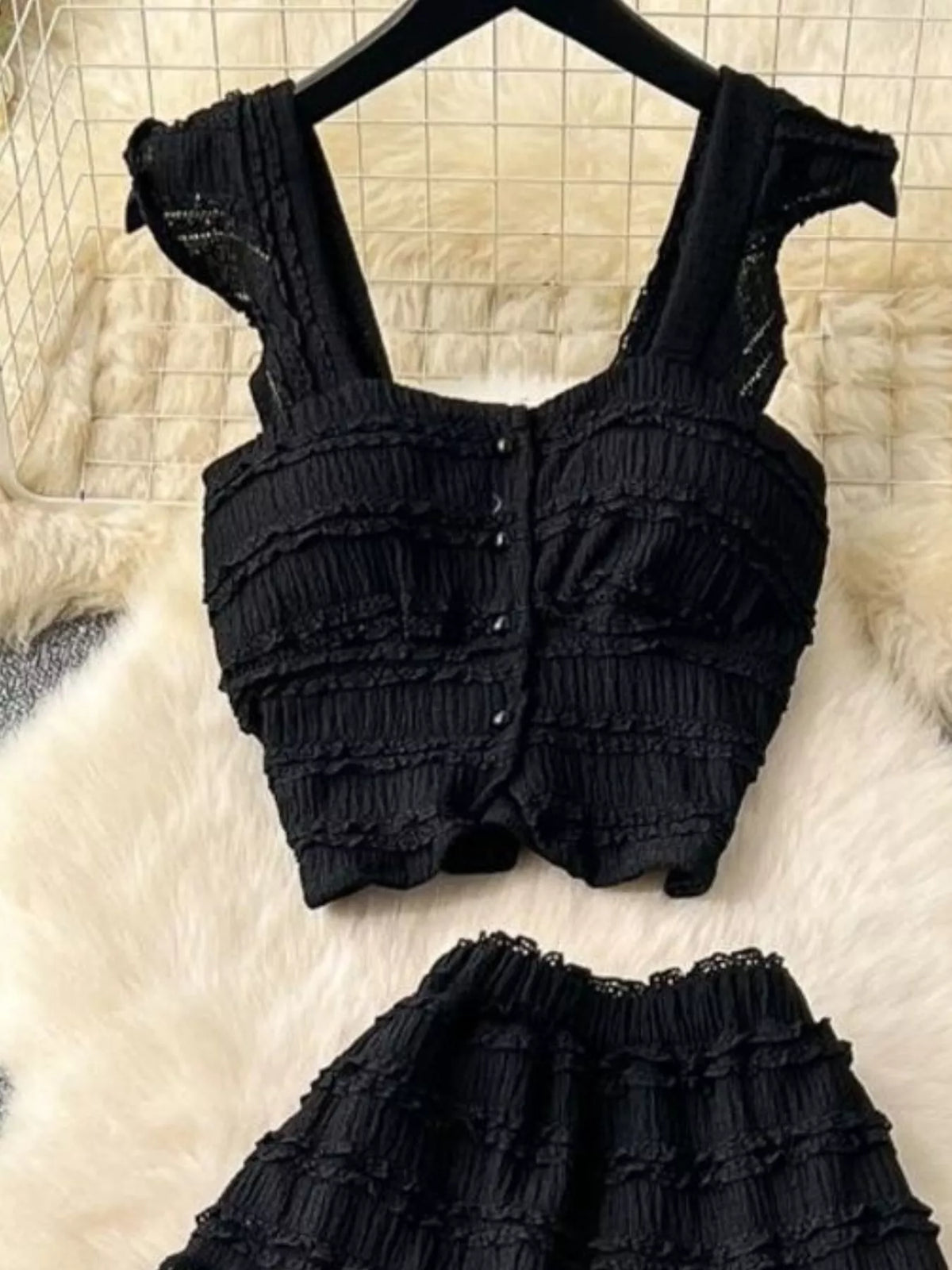Textured Crop Top and Tiered Skirt Set, view 10