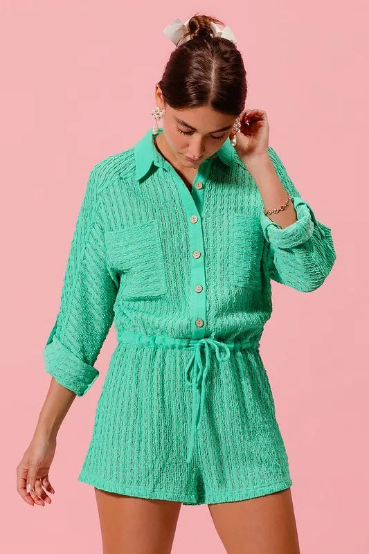 Textured Knit Button Front Romper back view