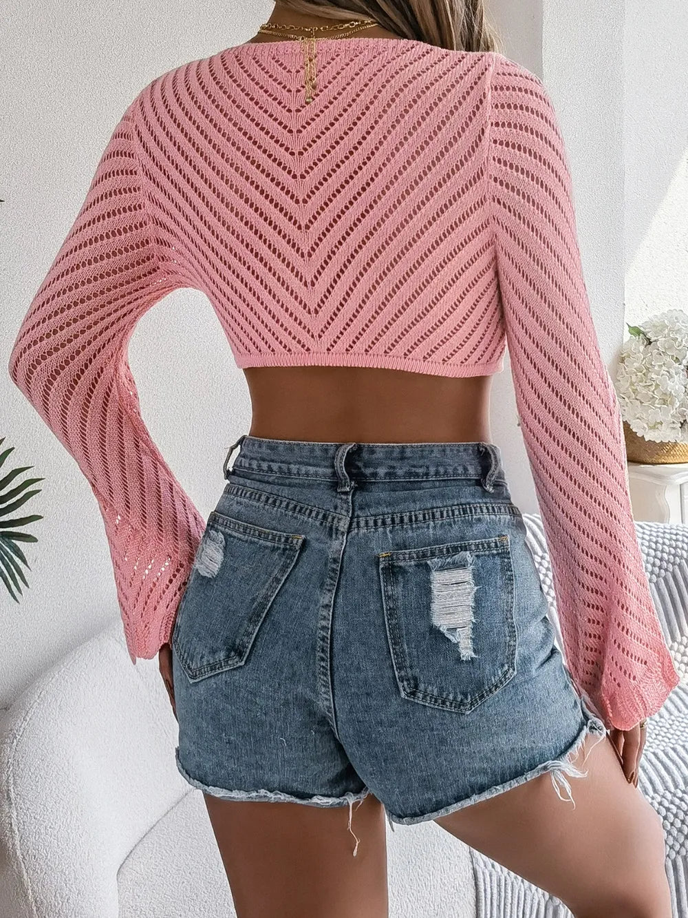 Pink tied knit layering kimono styled