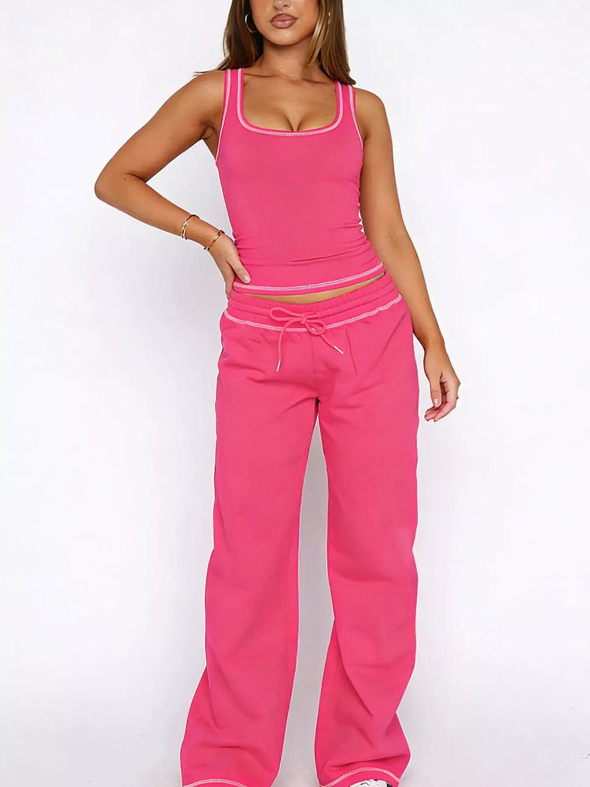 Scoop Neck Tank and Drawstring Pants Set, view 22