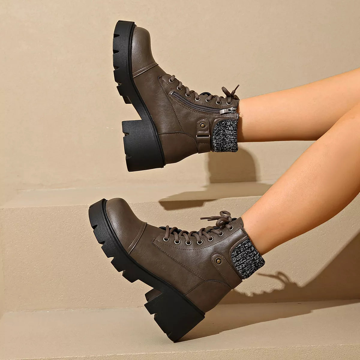 Round Toe Block Heel Boots interior view