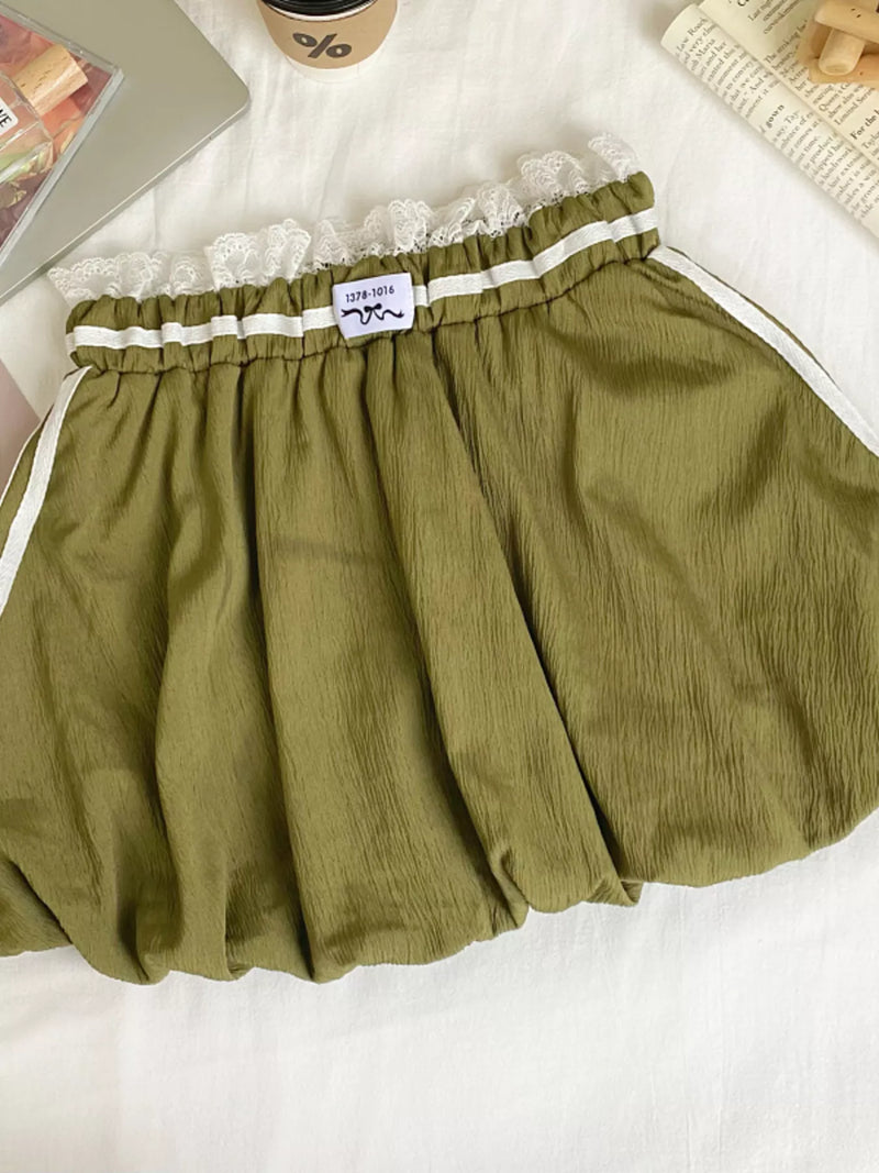 Lace trim elastic waist mini skirt front view