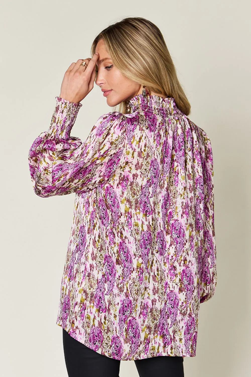 Full outfit view of the frill smocked blouse